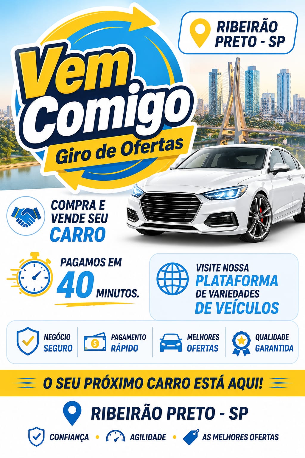 Vem Comigo — Giro de Ofertas: compra e vende seu carro em Ribeirão Preto. Pagamos em 40 minutos.